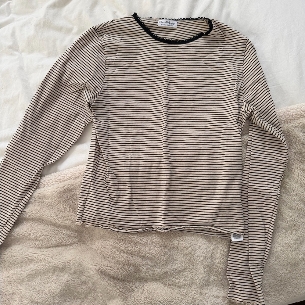 Miss Selfridge Black and Cream Striped Top